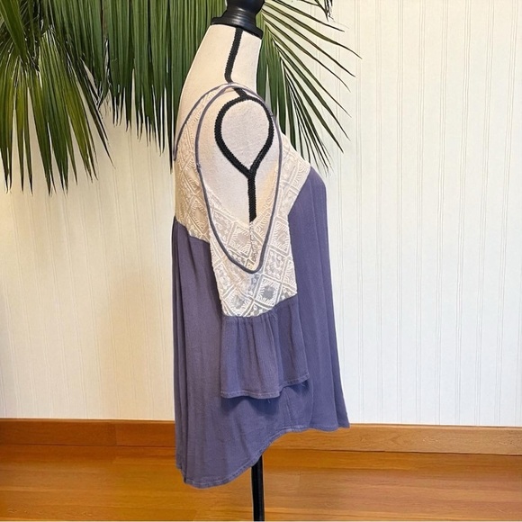 Umgee USA Cold Shoulder Boho Blouse with Crochet Lace - Size L - Picture 3 of 13